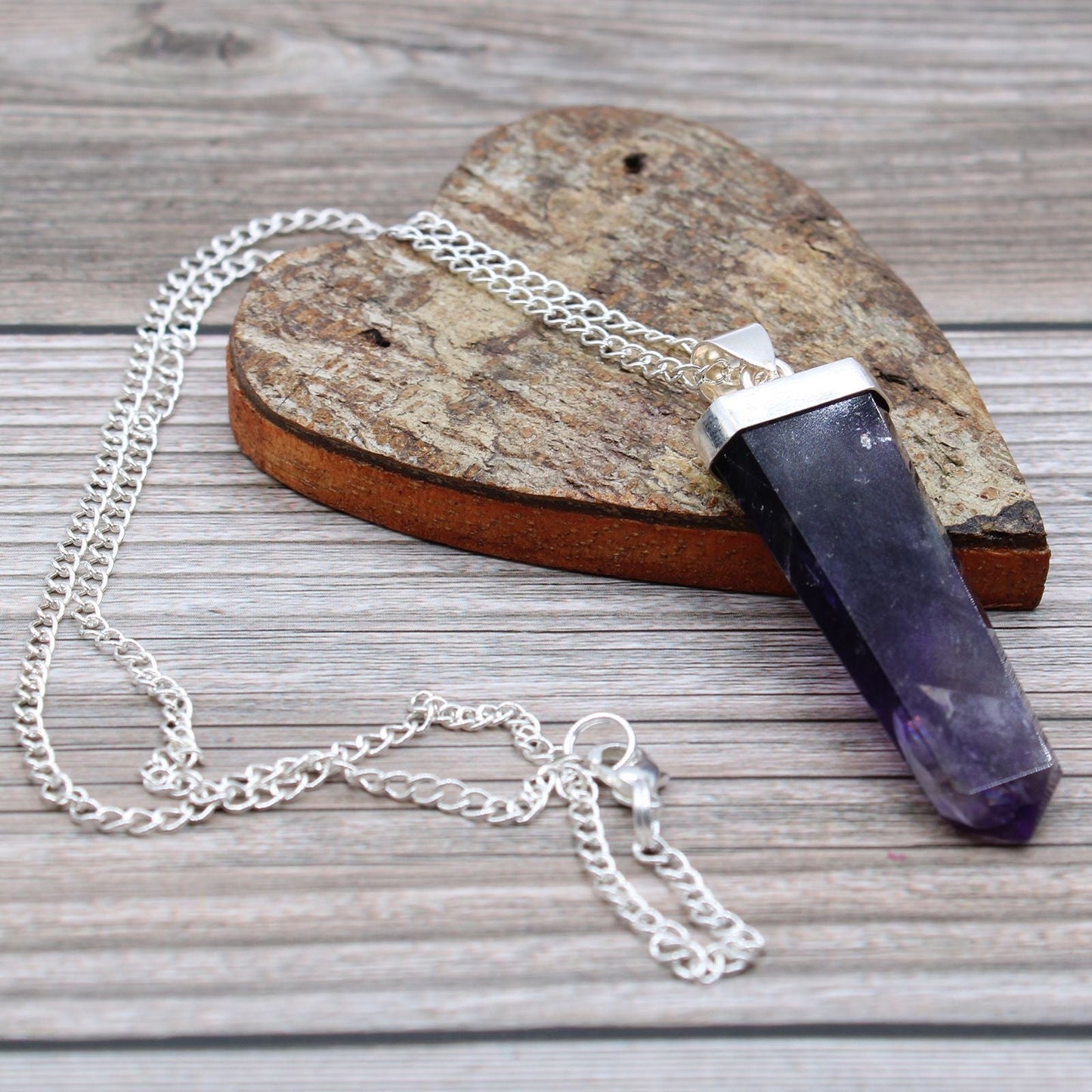 Polished Gemstone Flat Pencil Pendant Amethyst featuring rich purple colour and natural clarity - Positive Faith Hope Love