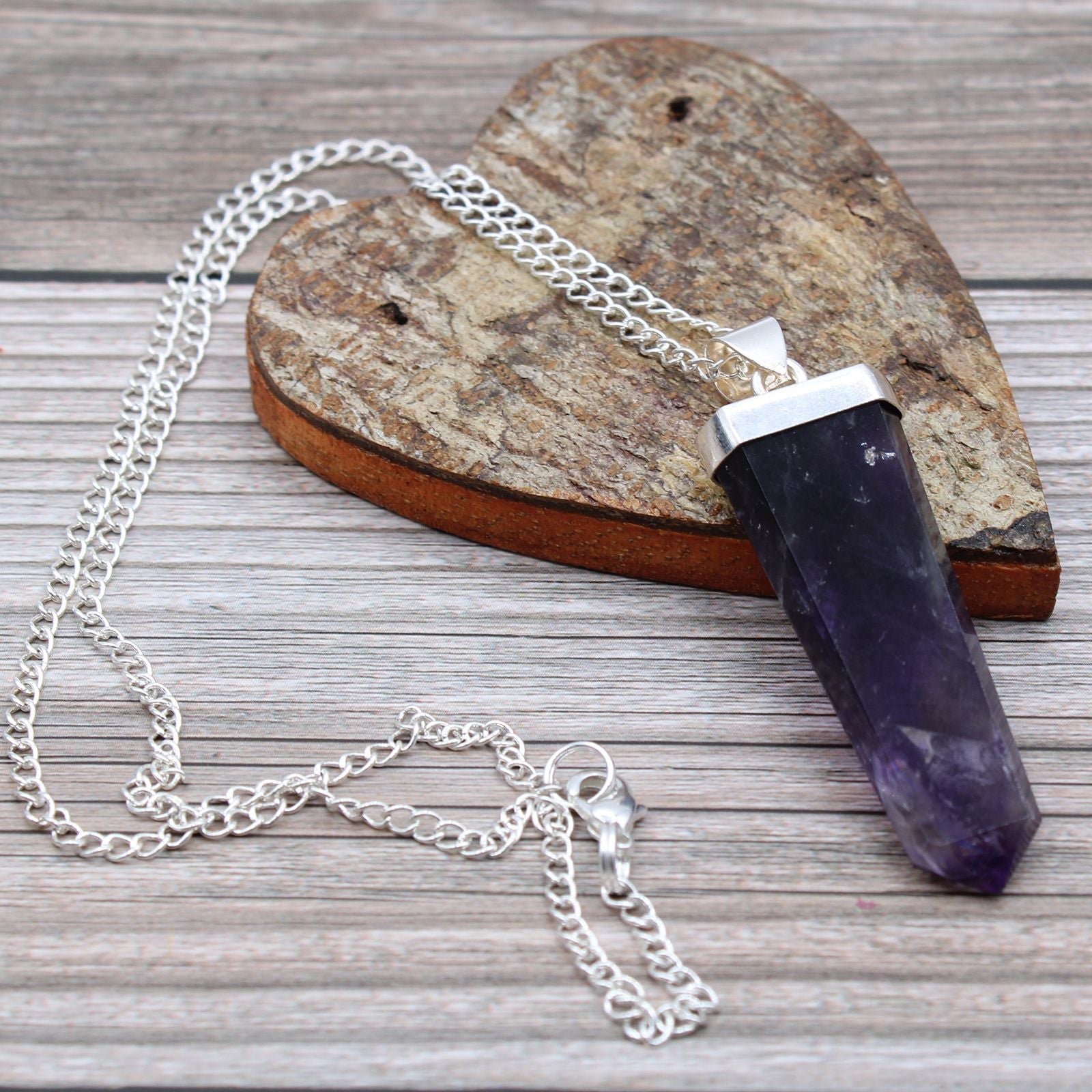 Polished Gemstone Flat Pencil Pendant Amethyst featuring rich purple colour and natural clarity - Positive Faith Hope Love