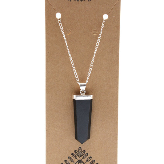 Polished Gemstone Flat Pencil Pendant Black Agate featuring banded patterns and glossy finish - Positive Faith Hope Love