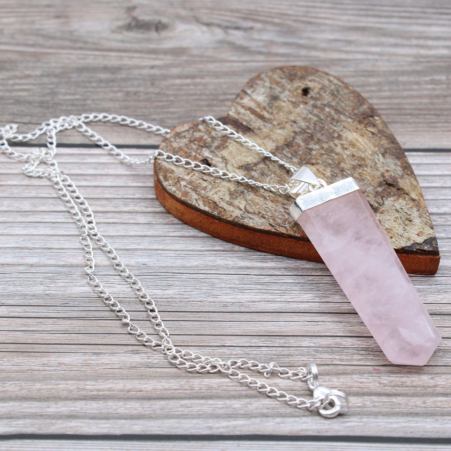Polished Gemstone Flat Pencil Pendant Rose Quartz 1 featuring soft pink tone and gentle translucence - Positive Faith Hope Love