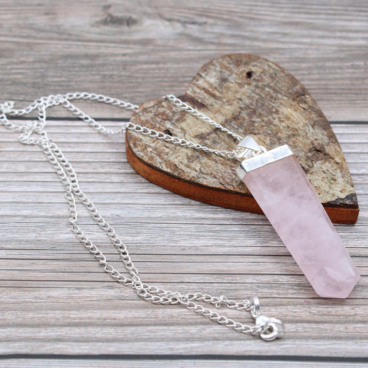 Polished Gemstone Flat Pencil Pendant Rose Quartz 1 featuring soft pink tone and gentle translucence - Positive Faith Hope Love