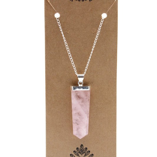 Polished Gemstone Flat Pencil Pendant - Rose Quartz featuring soft pink tone and gentle translucence - Positive Faith Hope Love