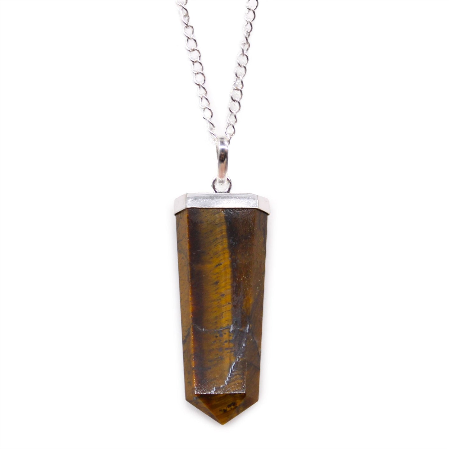 Polished Gemstone Flat Pencil Pendant Tiger Eye 2 featuring natural patterning and unique variations - Positive Faith Hope Love