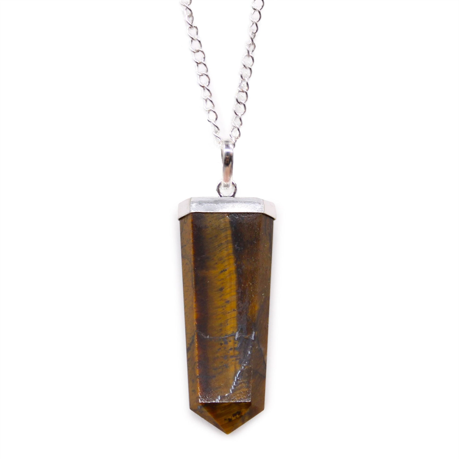 Polished Gemstone Flat Pencil Pendant Tiger Eye 2 featuring natural patterning and unique variations - Positive Faith Hope Love