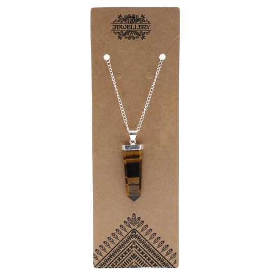 Polished Gemstone Flat Pencil Pendant - Tiger Eye featuring natural patterning and unique variations - Positive Faith Hope Love
