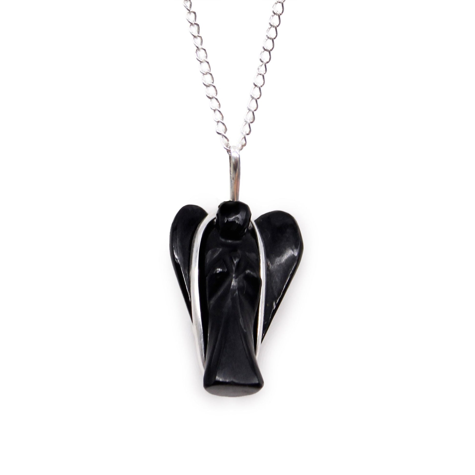 Polished Gemstone Guardian Angel Pendant Black Agate 3 featuring banded patterns and glossy finish - Positive Faith Hope Love