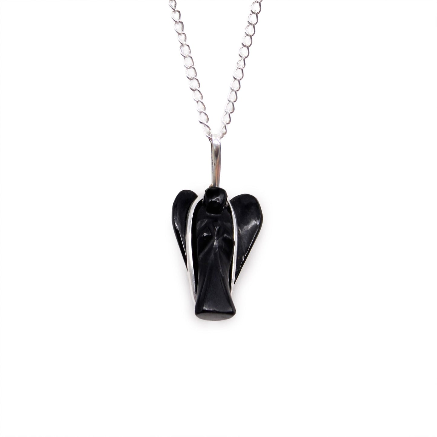 Polished Gemstone Guardian Angel Pendant Black Agate featuring banded patterns and glossy finish - Positive Faith Hope Love