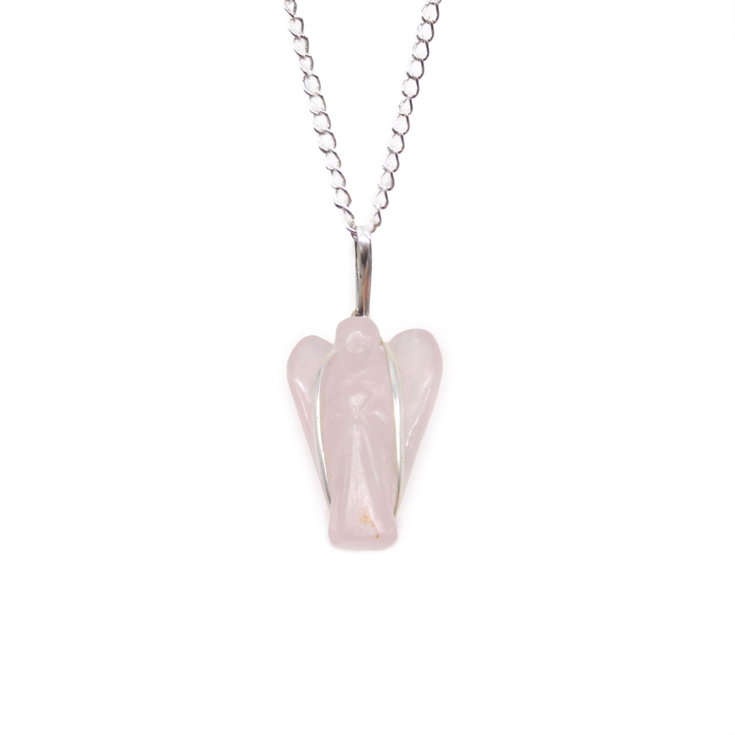Polished Gemstone Guardian Angel Pendant Rose Quartz featuring soft pink tone and gentle translucence - Positive Faith Hope Love
