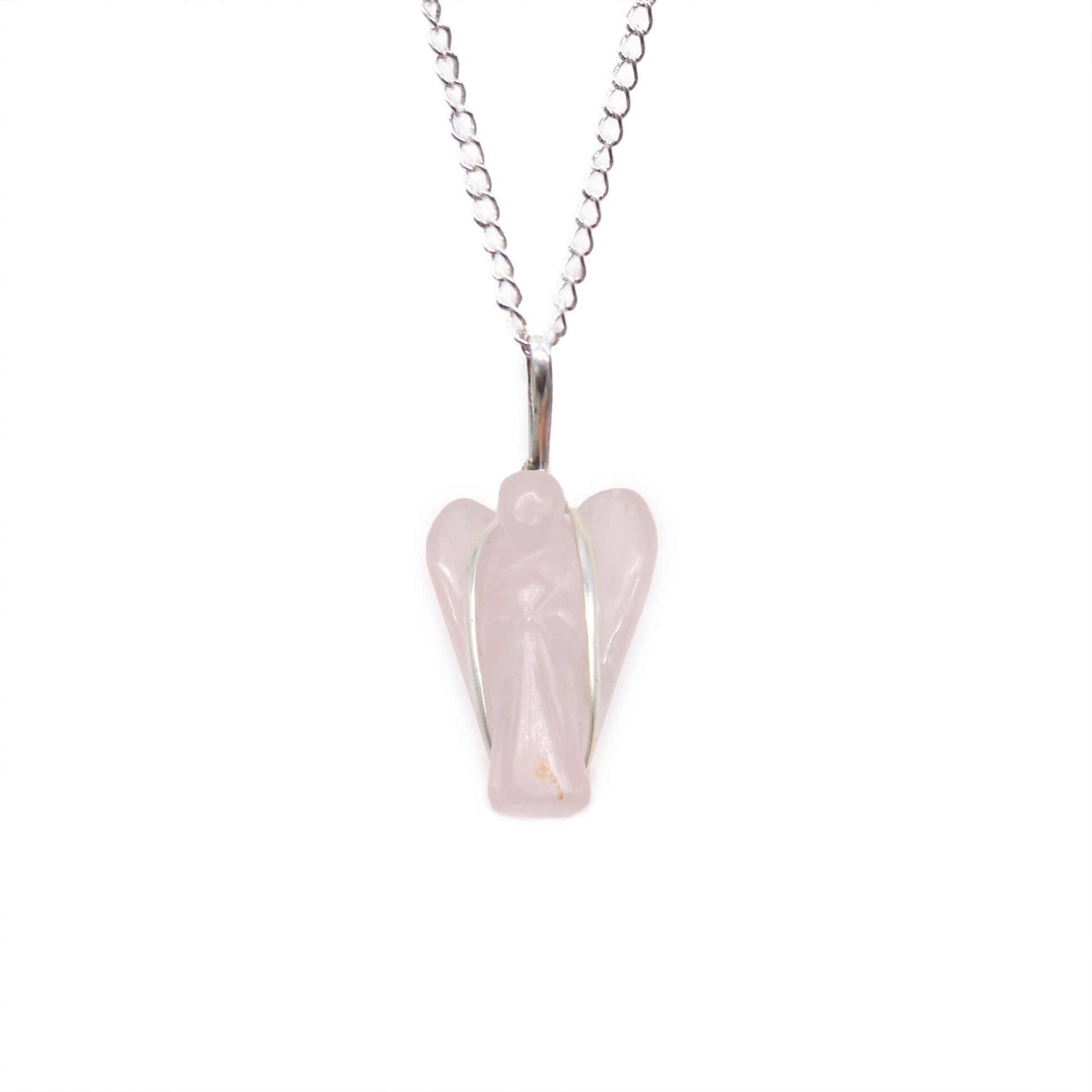Polished Gemstone Guardian Angel Pendant Rose Quartz featuring soft pink tone and gentle translucence - Positive Faith Hope Love