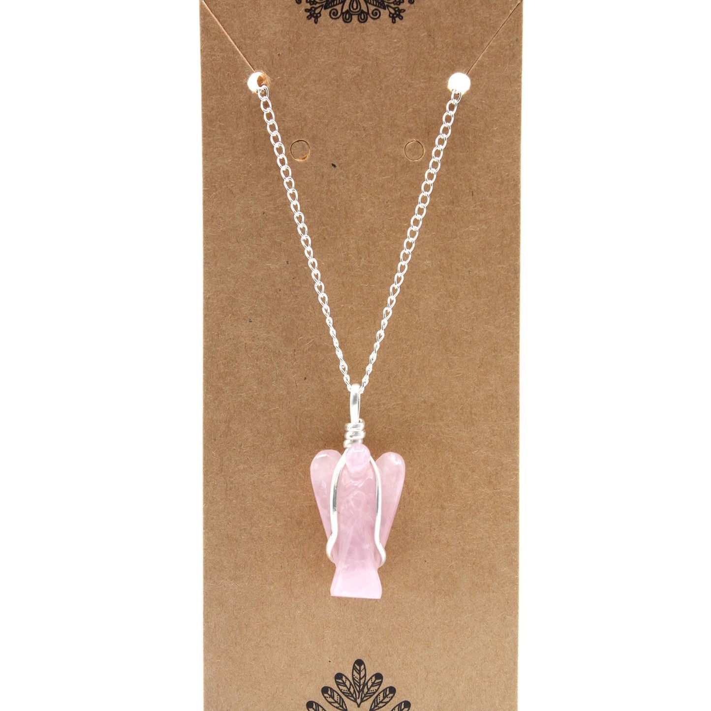 Polished Gemstone Guardian Angel Pendant Rose Quartz featuring soft pink tone and gentle translucence - Positive Faith Hope Love