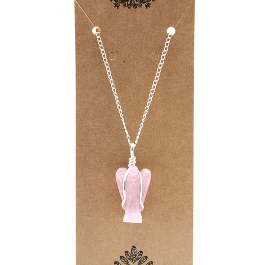 Polished Gemstone Guardian Angel Pendant Rose Quartz featuring soft pink tone and gentle translucence - Positive Faith Hope Love