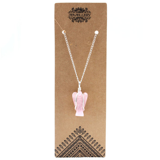 Polished Gemstone Guardian Angel Pendant - Rose Quartz featuring soft pink tone and gentle translucence - Positive Faith Hope Love