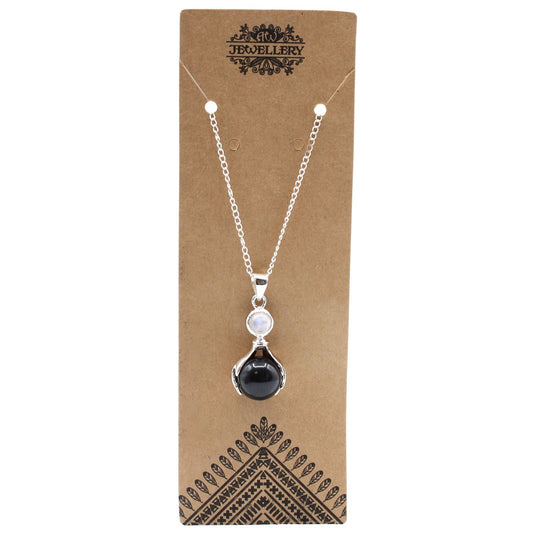 Polished Gemstone Healing Hands Pendant - Black Agate featuring banded patterns and glossy finish - Positive Faith Hope Love