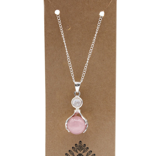 Polished Gemstone Healing Hands Pendant Rose Quartz 2 featuring soft pink tone and gentle translucence - Positive Faith Hope Love