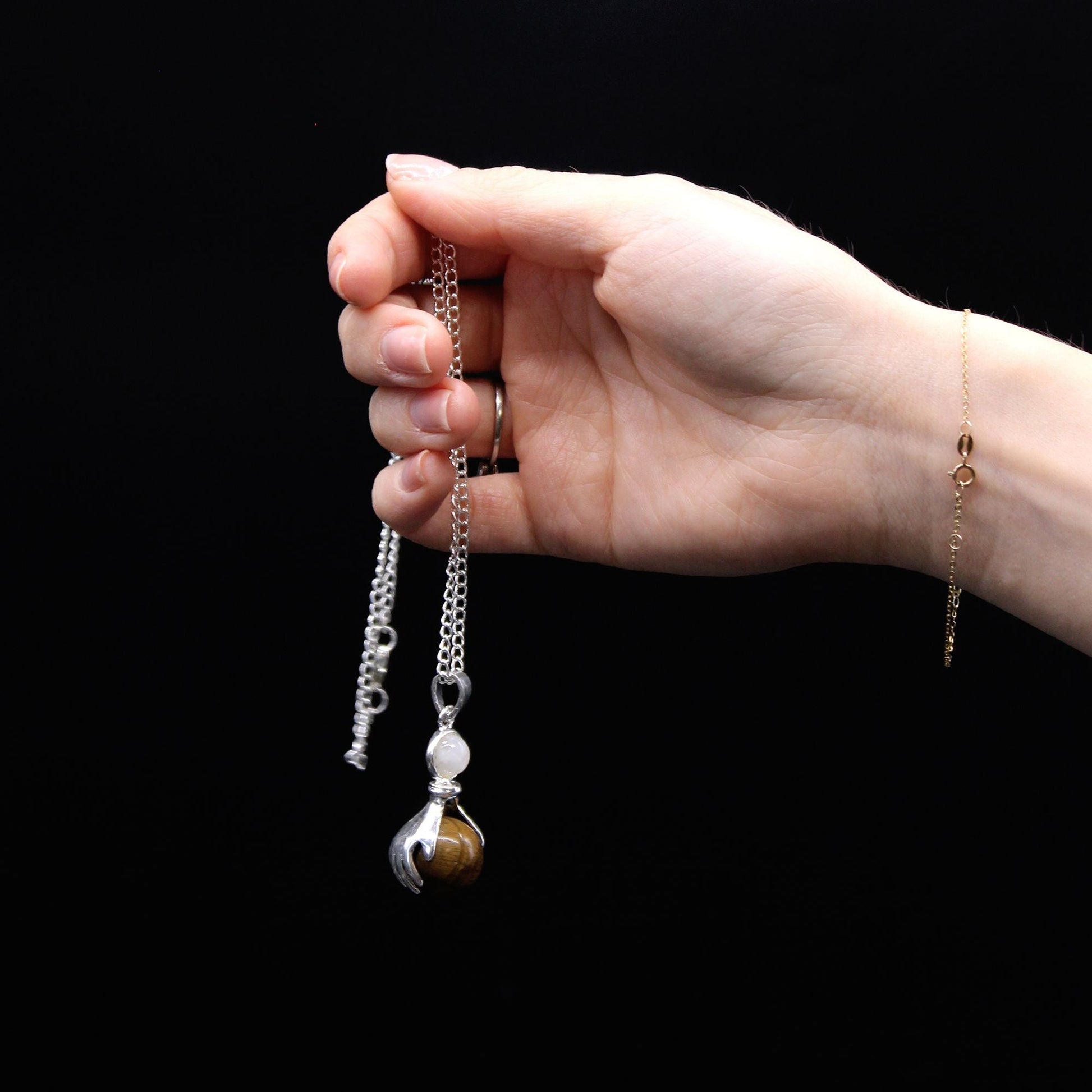 Polished Gemstone Healing Hands Pendant Tiger Eye featuring natural patterning and unique variations - Positive Faith Hope Love