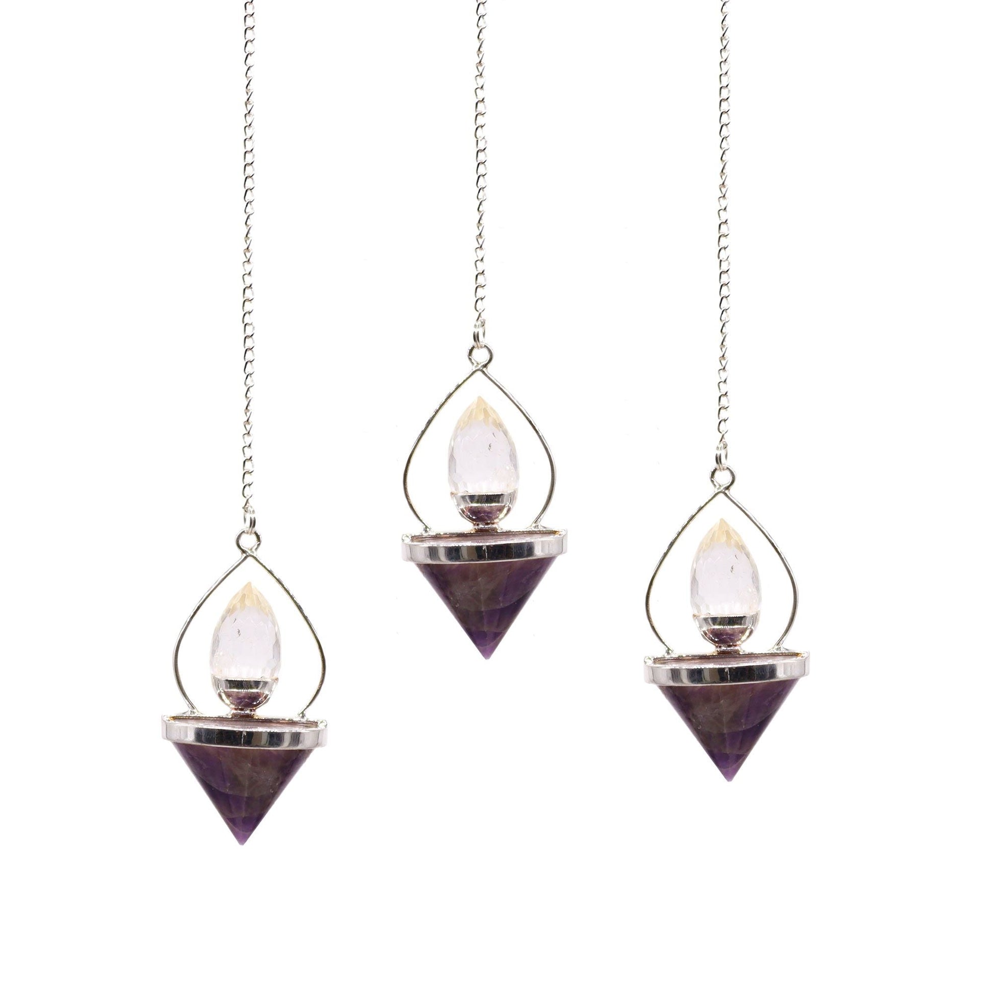 Polished Gemstone Lantern of Life Pendulum - Amethyst & Rock Quartz featuring rich purple colour and natural clarity - Positive Faith Hope Love