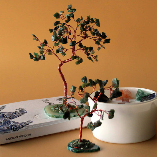 Polished Gemstone Tree Green Aventurine On Green Agate Base 35 Stones featuring green tone with subtle sparkle - Positive Faith Hope Love