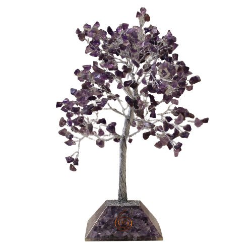 Gemstone Tree with Orgonite Base - 320 Stone - Amethyst - Positive Faith Hope Love