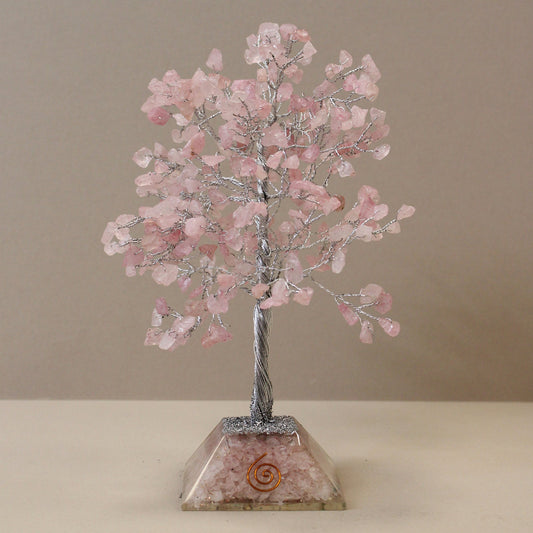 Gemstone Tree with Orgonite Base - 320 Stone - Rose Quartz - Positive Faith Hope Love