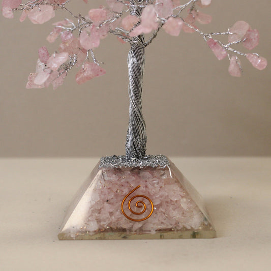 Gemstone Tree with Orgonite Base - 320 Stone - Rose Quartz - Positive Faith Hope Love