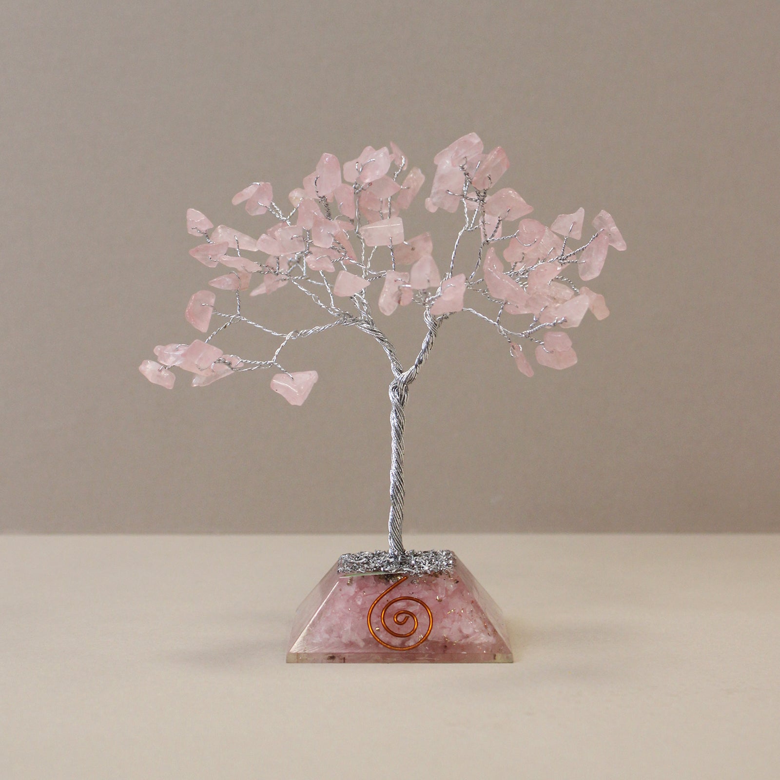 Gemstone Tree with Orgonite Base - 80 Stone - Rose Quartz - Positive Faith Hope Love