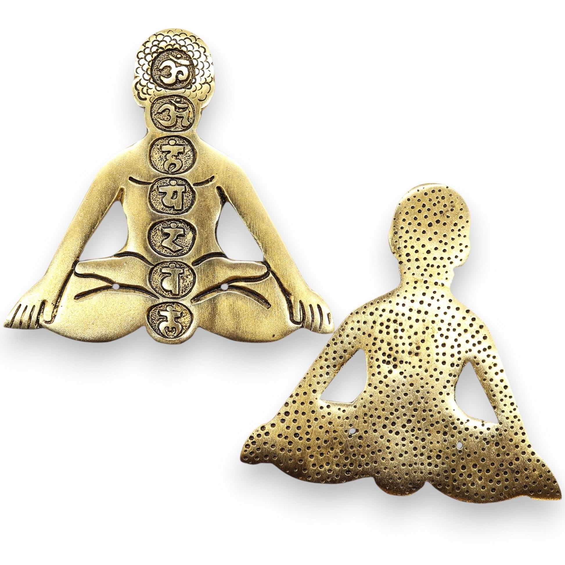 Polished Gold Aluminum Seven Chakra Yoga Incense Holder featuring natural patterning and unique variations - Positive Faith Hope Love