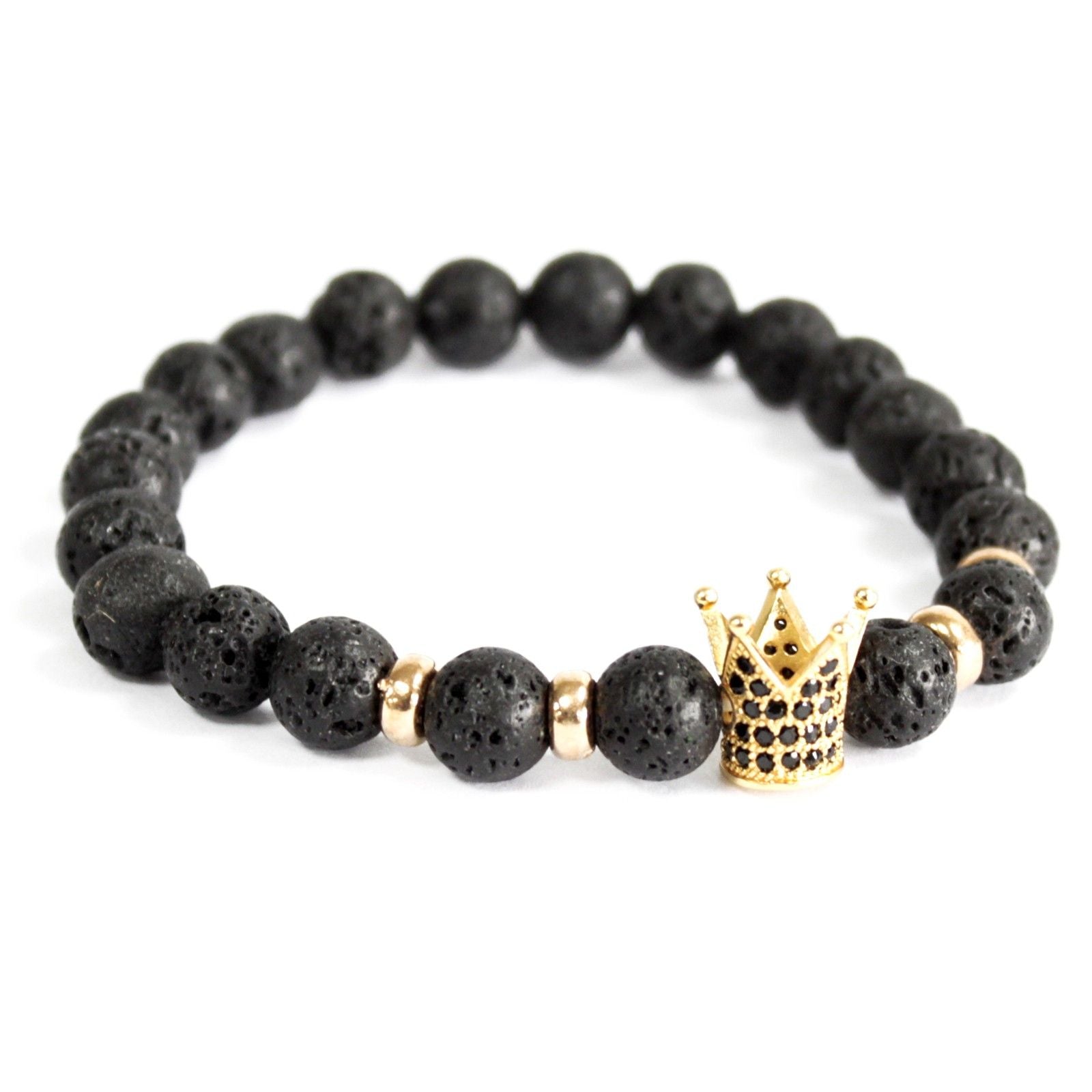 Polished Gold Crown / Lava Stone - Gemstone Bracelet featuring natural patterning and unique variations - Positive Faith Hope Love