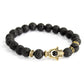 Polished Gold Hamsa / Lava Stone - Gemstone Bracelet featuring natural patterning and unique variations - Positive Faith Hope Love
