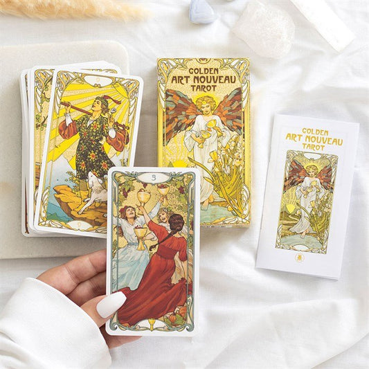 Polished Golden Art Nouveau Tarot Cards featuring natural patterning and unique variations - Positive Faith Hope Love