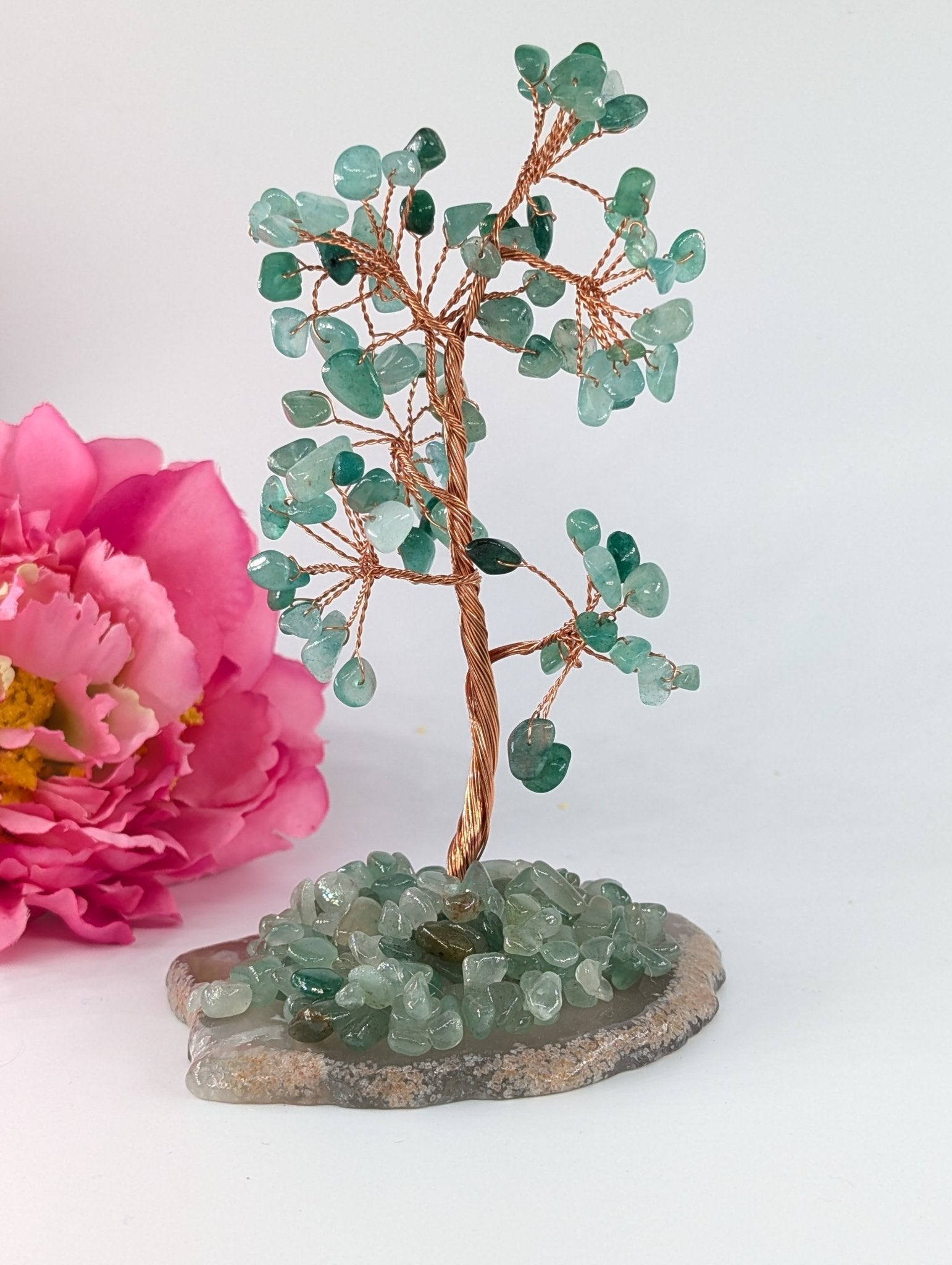 Green Aventurine Crystal Tree on Natural Agate 135mm - Positive Faith Hope Love