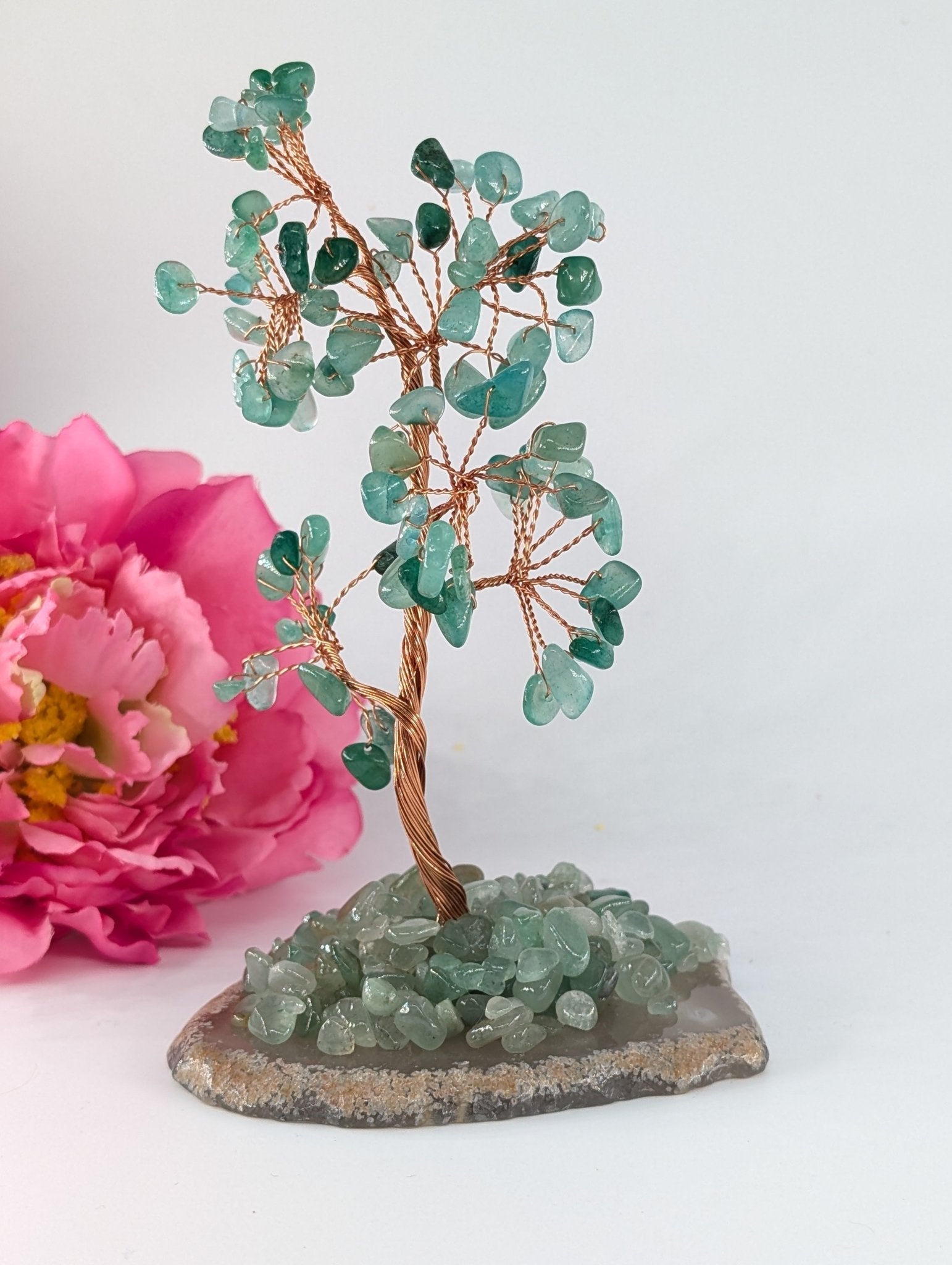 Green Aventurine Crystal Tree on Natural Agate 135mm - Positive Faith Hope Love