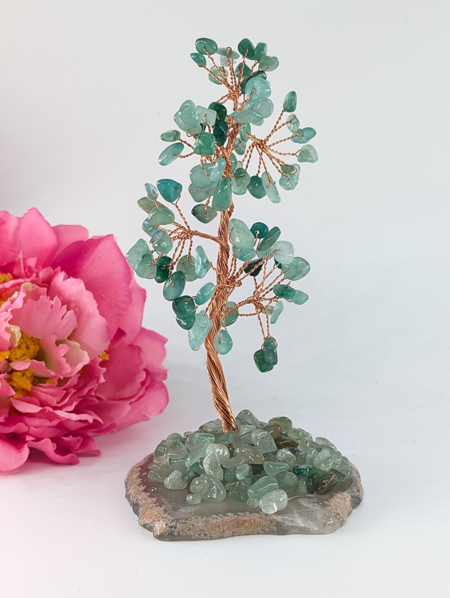 Green Aventurine Crystal Tree on Natural Agate 135mm - Positive Faith Hope Love