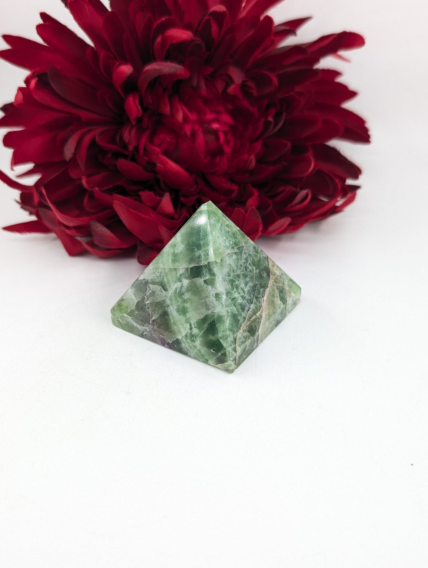 Green Fluorite Pyramid 55mm - Positive Faith Hope Love