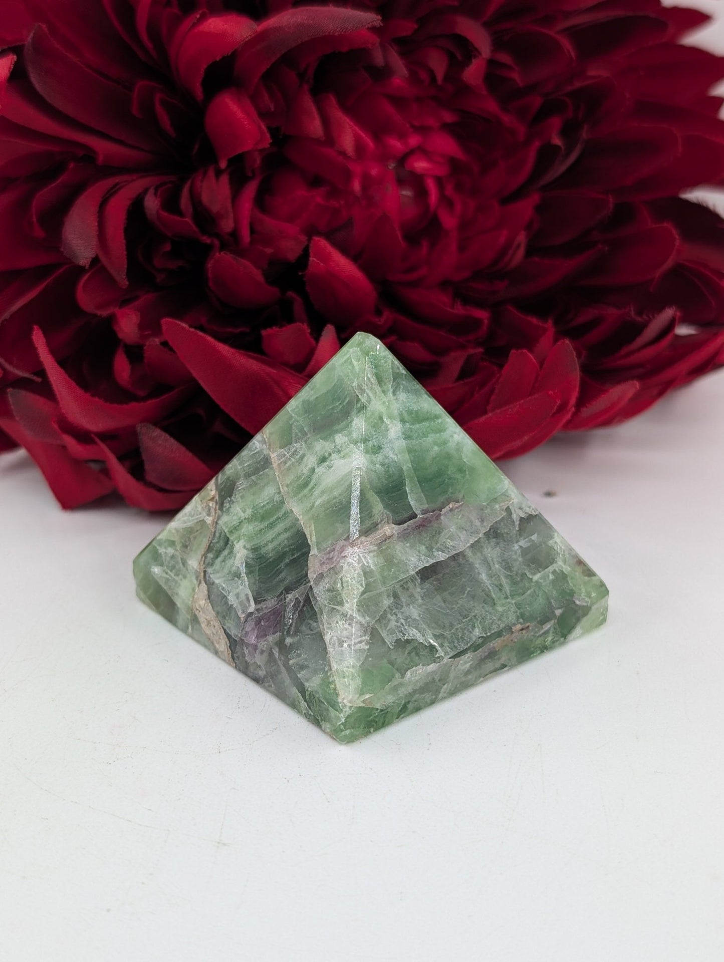 Green Fluorite Pyramid 55mm - Positive Faith Hope Love