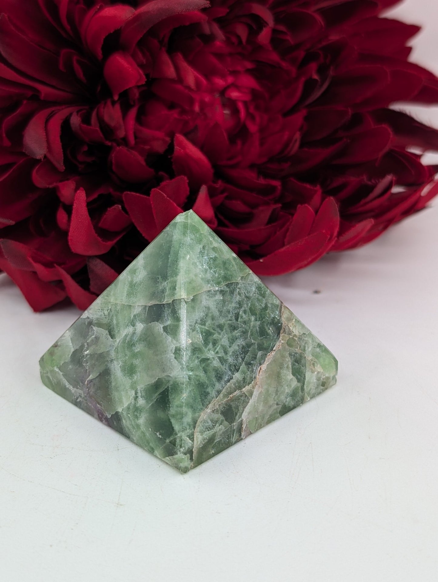 Green Fluorite Pyramid 55mm - Positive Faith Hope Love