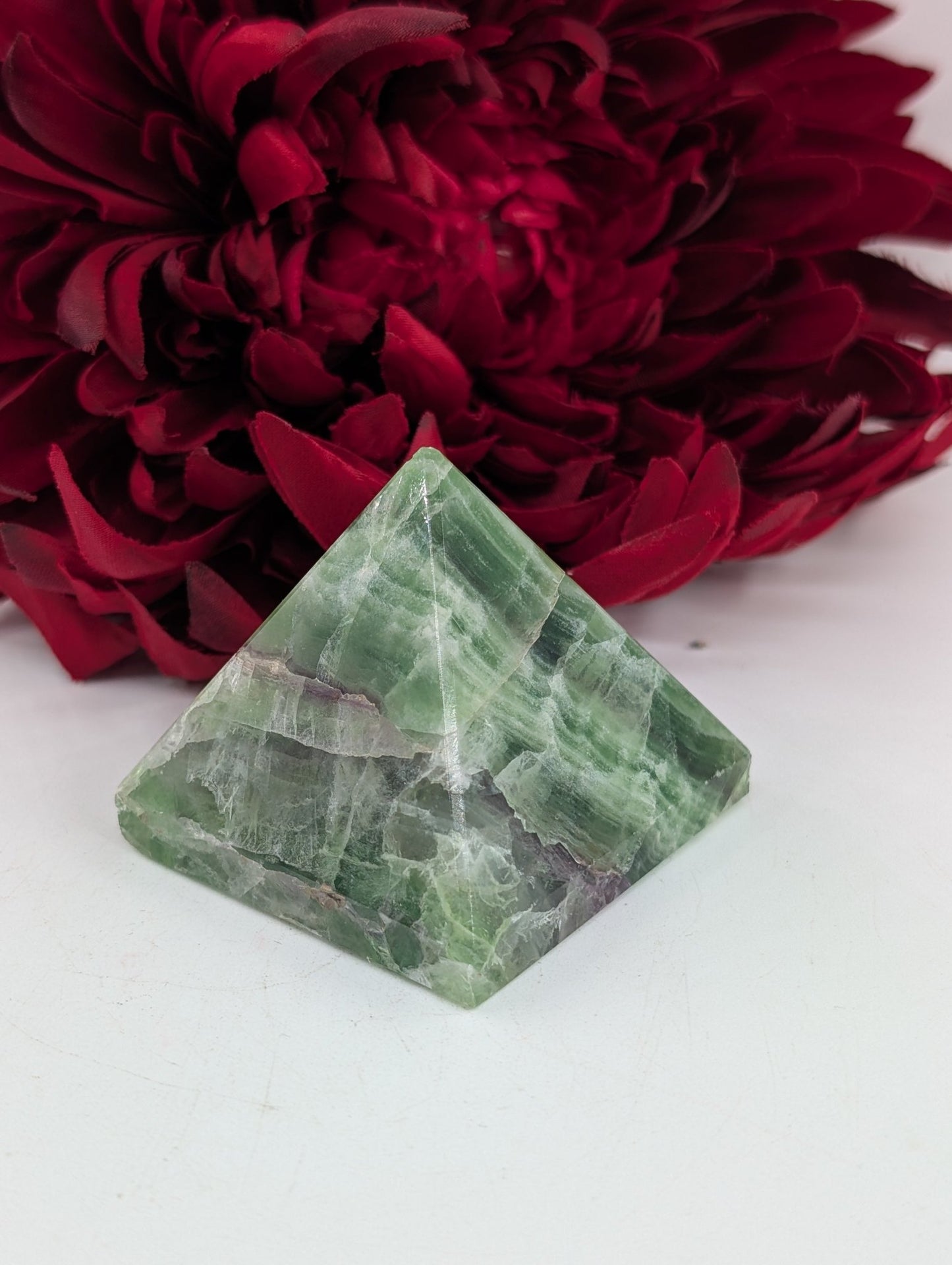 Green Fluorite Pyramid 55mm - Positive Faith Hope Love