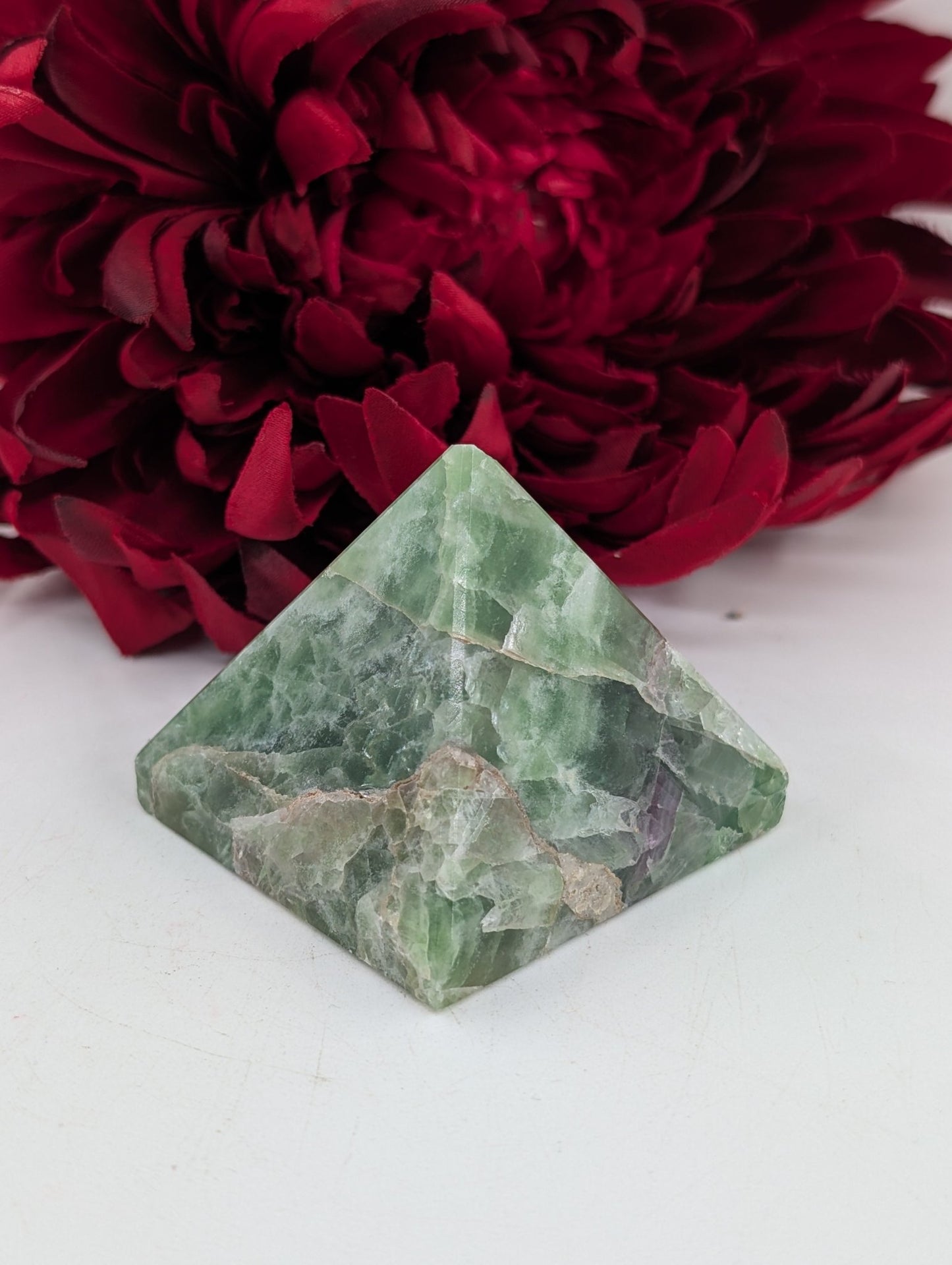 Green Fluorite Pyramid 55mm - Positive Faith Hope Love