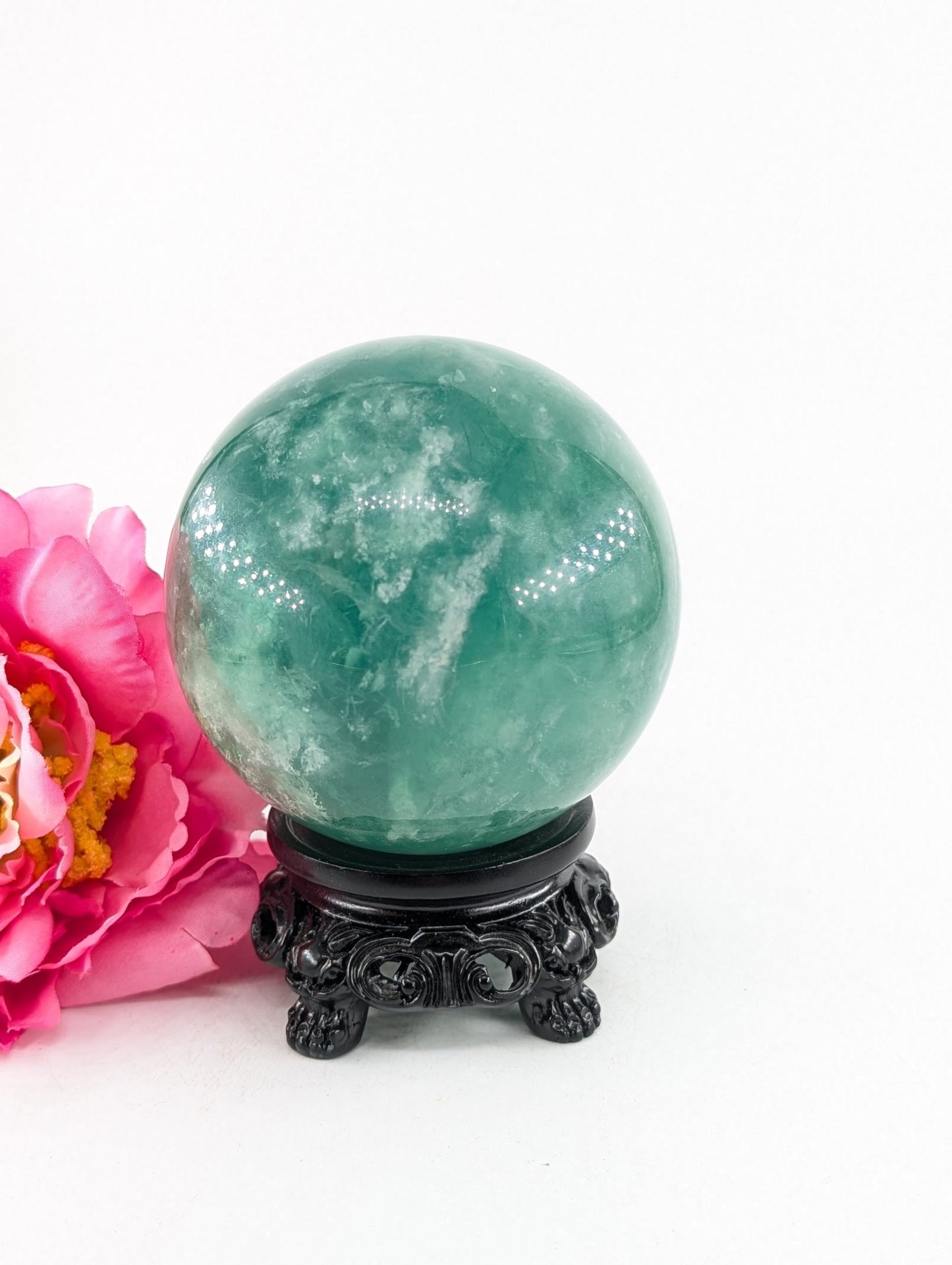 Green Fluorite Sphere 754g 76mm - Positive Faith Hope Love