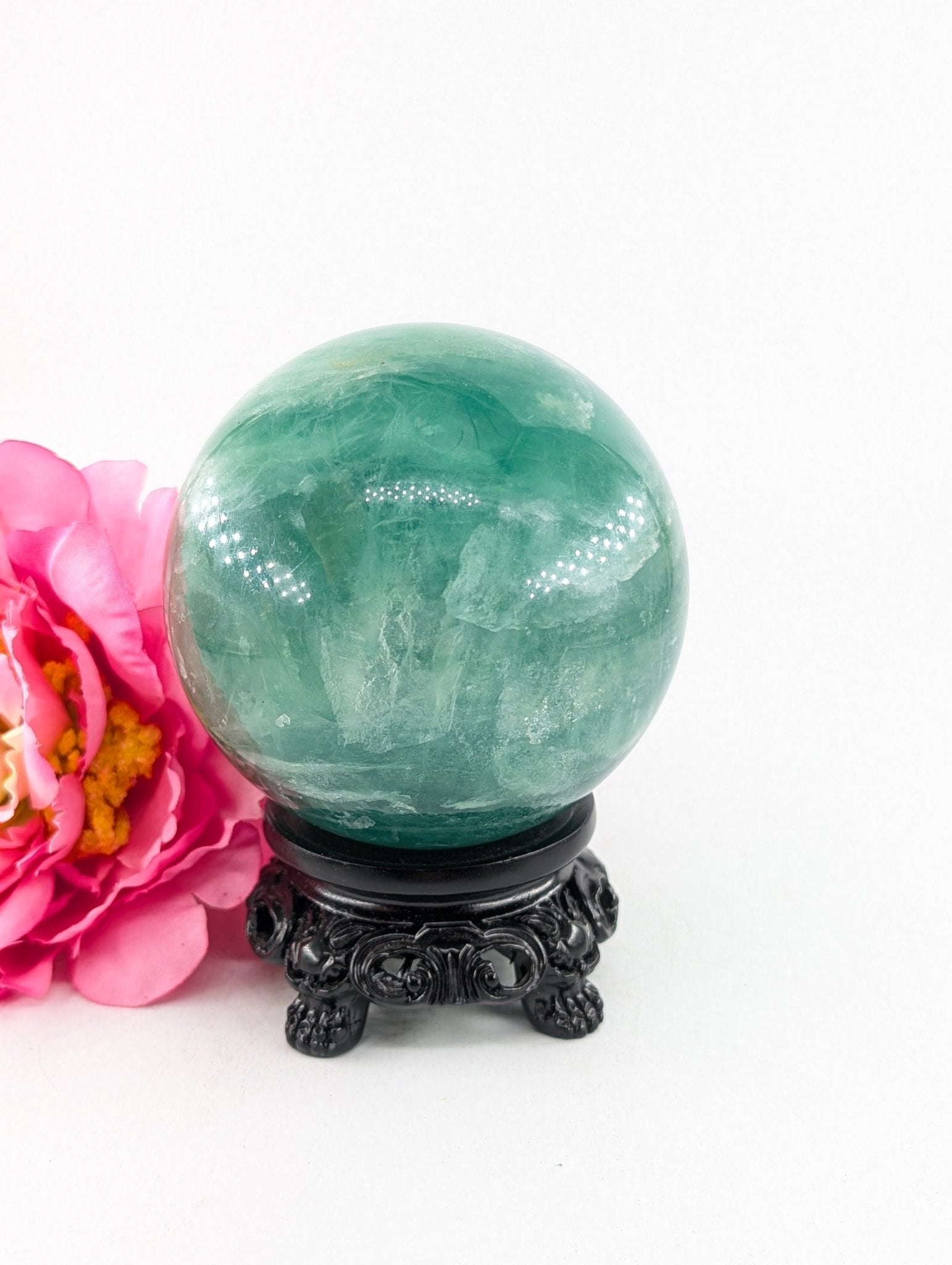 Green Fluorite Sphere 754g 76mm - Positive Faith Hope Love