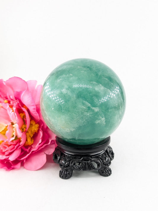 Green Fluorite Sphere 754g 76mm - Positive Faith Hope Love