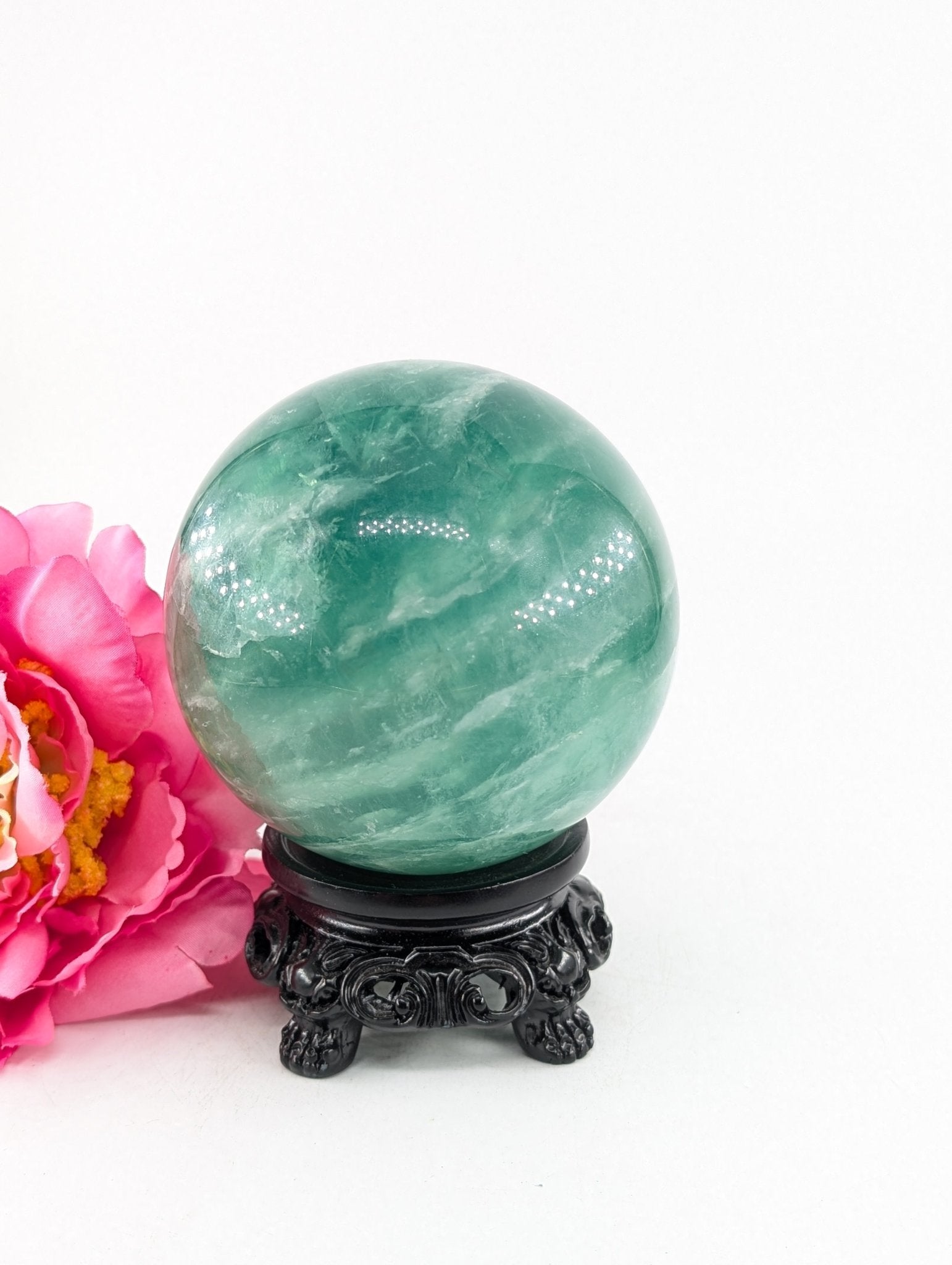 Green Fluorite Sphere 754g 76mm - Positive Faith Hope Love