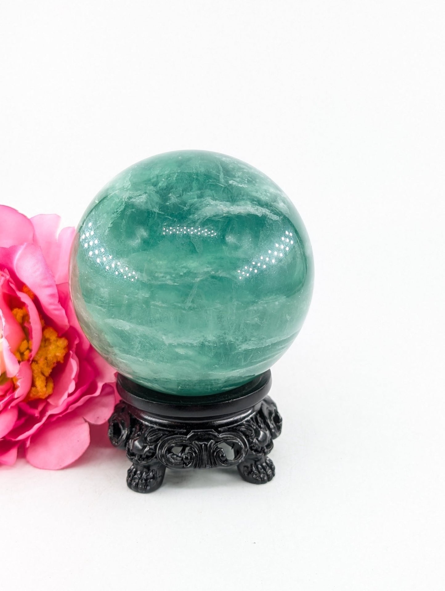 Green Fluorite Sphere 754g 76mm - Positive Faith Hope Love