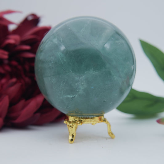 Green Fluorite Sphere — 867 g (80 mm) - Positive Faith Hope Love
