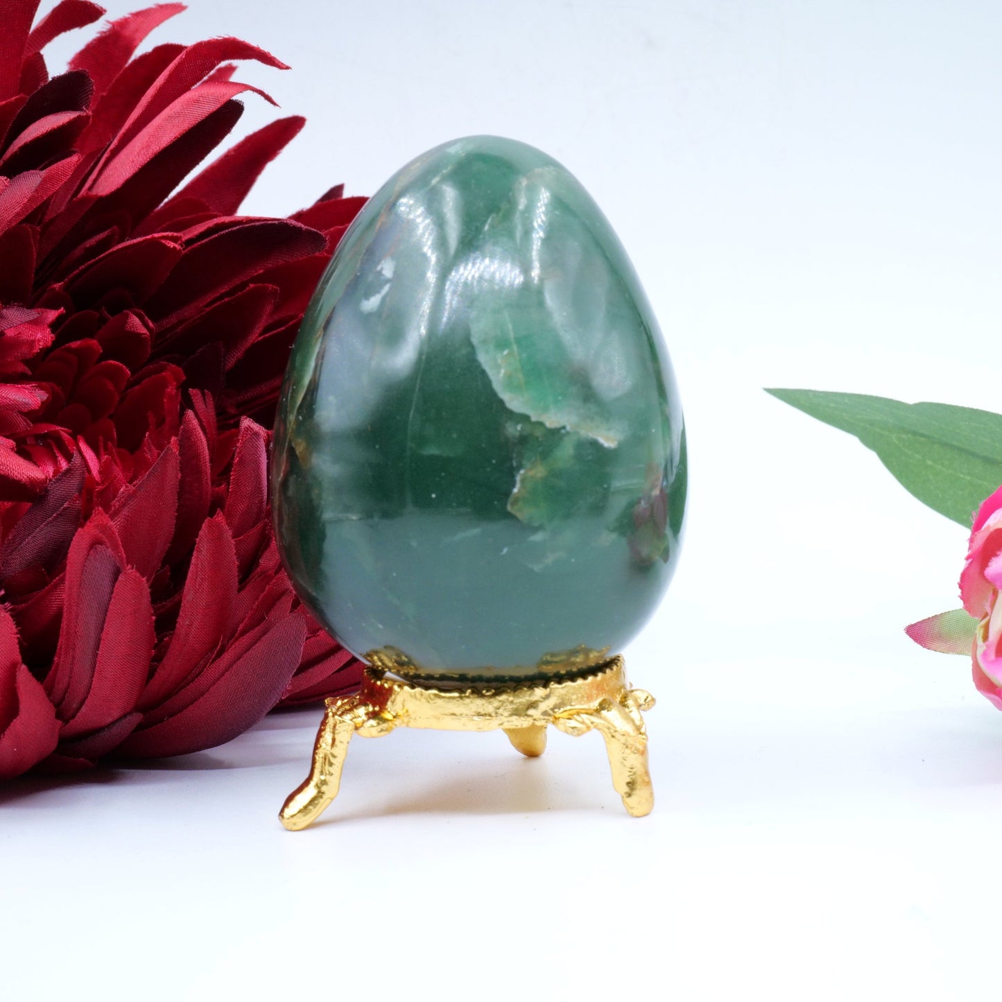 Polished Green Jade Egg 212G featuring serene green tone and smooth polish - Positive Faith Hope Love