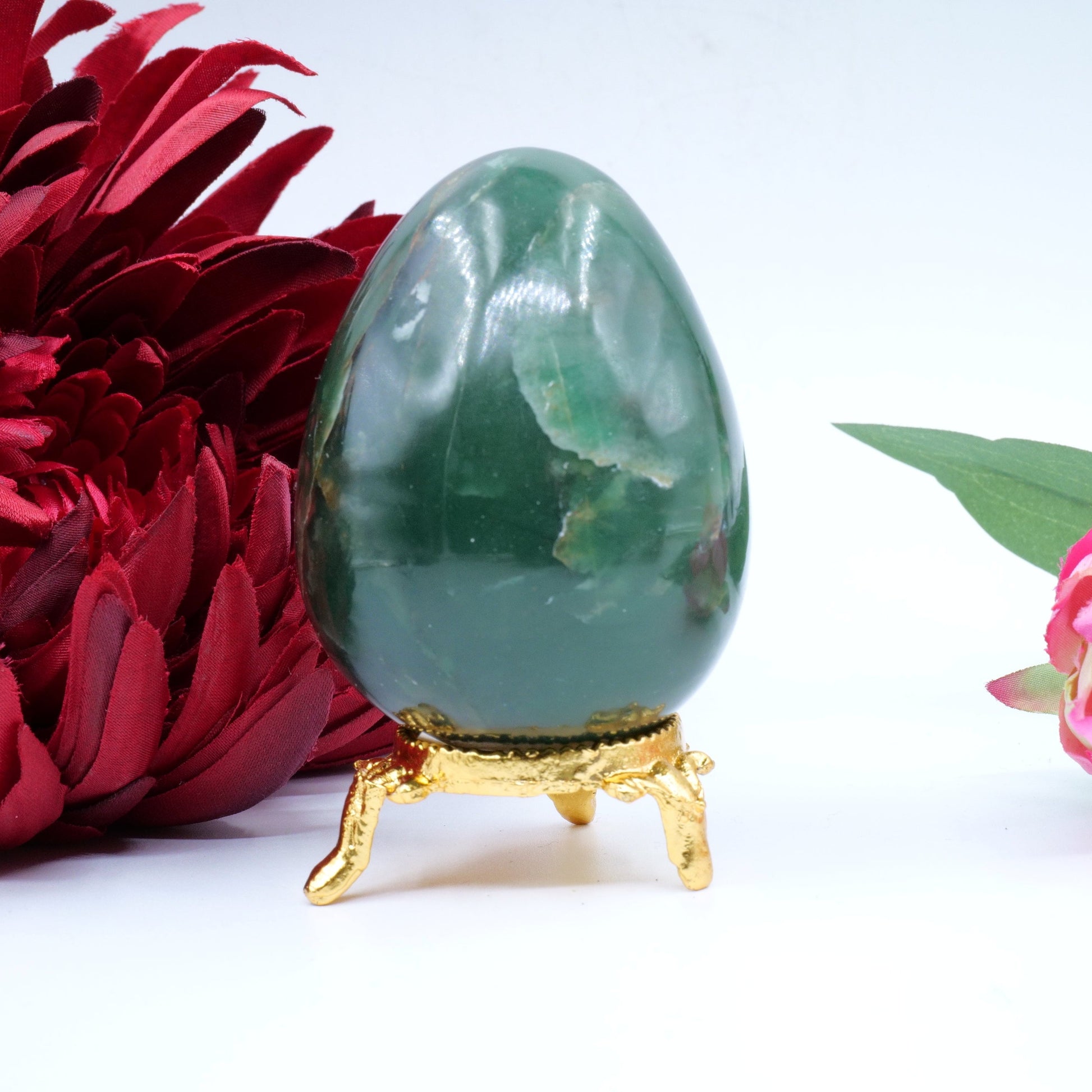 Polished Green Jade Egg 212G featuring serene green tone and smooth polish - Positive Faith Hope Love