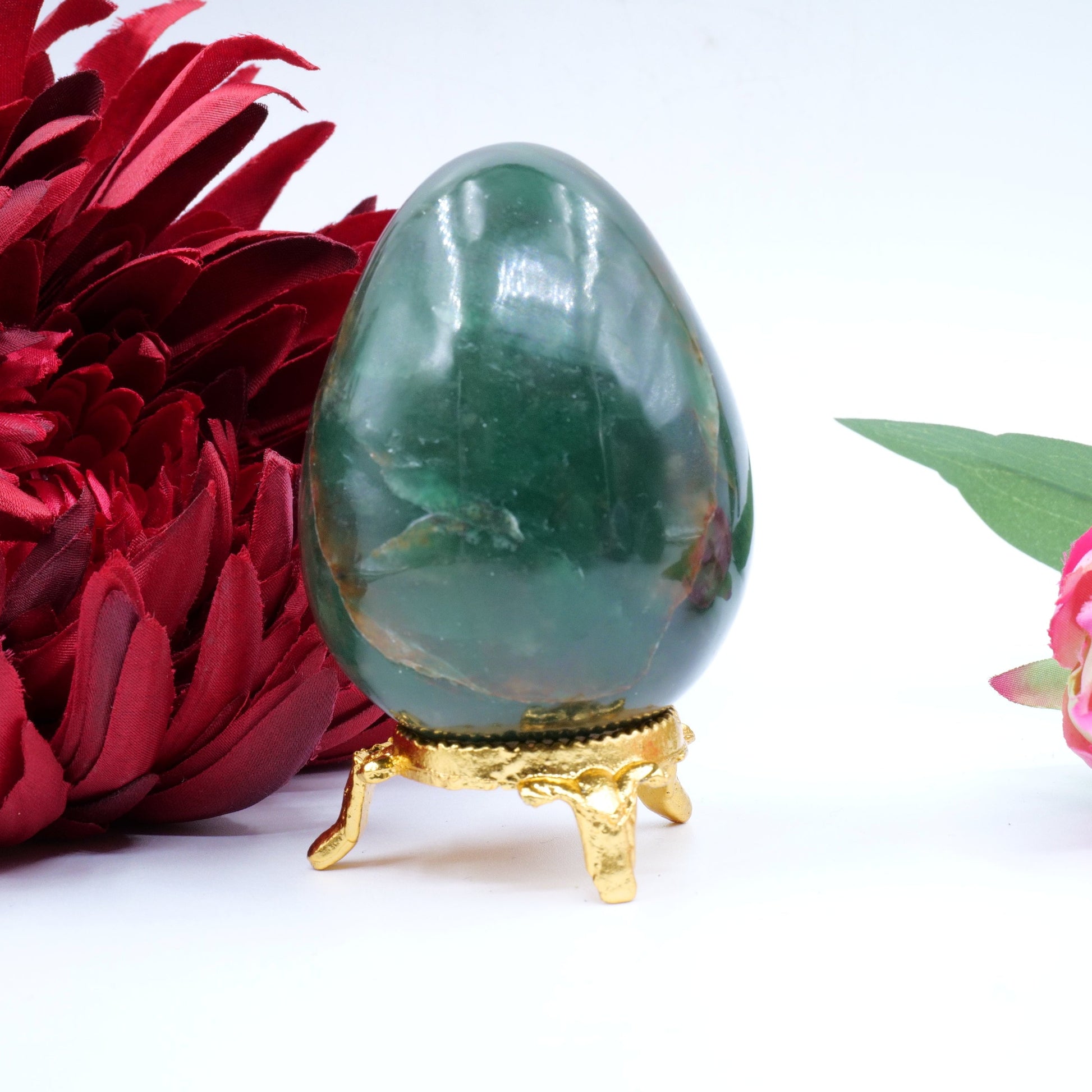 Polished Green Jade Egg 212G featuring serene green tone and smooth polish - Positive Faith Hope Love