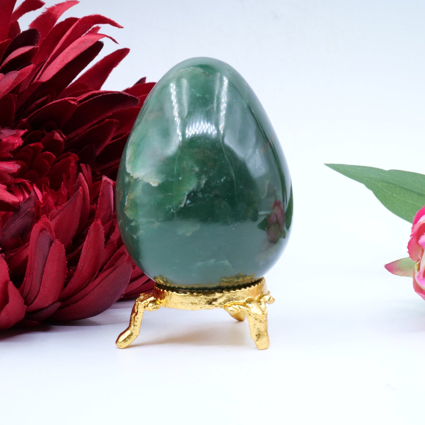 Polished Green Jade Egg 212g featuring serene green tone and smooth polish - Positive Faith Hope Love