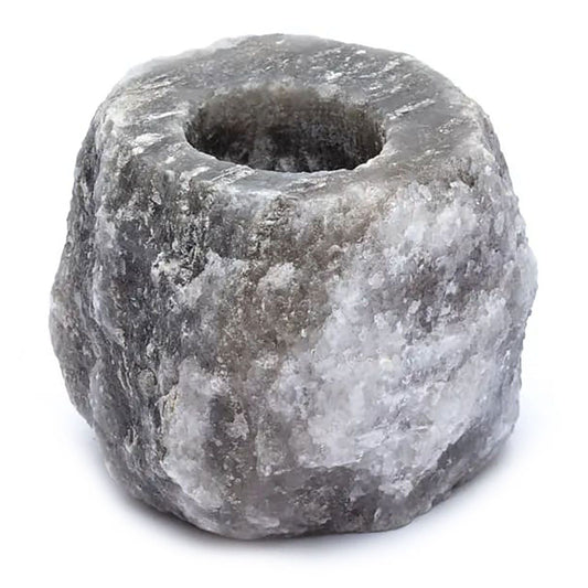 Polished Grey Salt Candle Holder 600-800g featuring natural patterning and unique variations - Positive Faith Hope Love