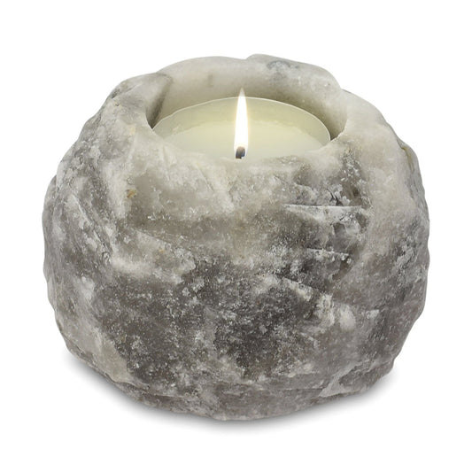 Polished Grey Salt Candle Holder 600 800G featuring natural patterning and unique variations - Positive Faith Hope Love
