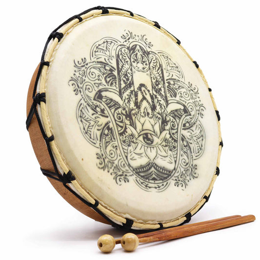Hamsa Shamanic Drum with Two Sticks - 30cm - Positive Faith Hope Love